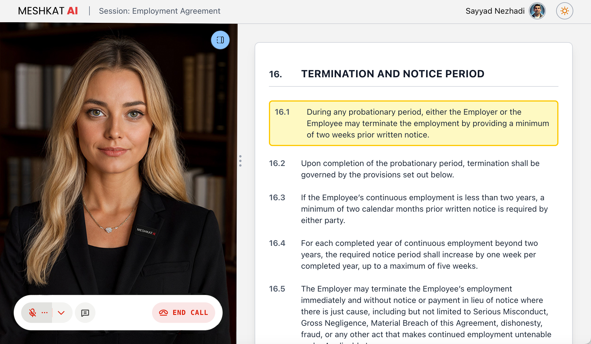 MeshkatAI Product Interface - AI Lawyer Dashboard